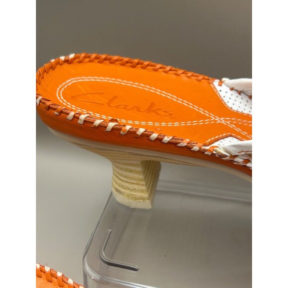 Clarks Womens Sandals Thong White Orange Slip On Vintage Wooden Heels Size 8.5 - Picture 4 of 9